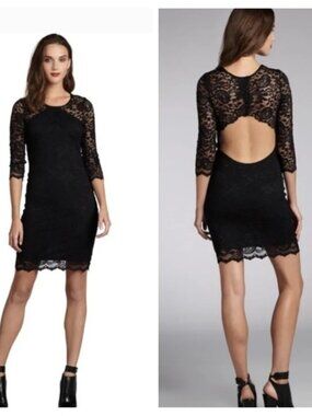 Gilber Gilmore Black Lace Bodycon‎ Open Back Dress